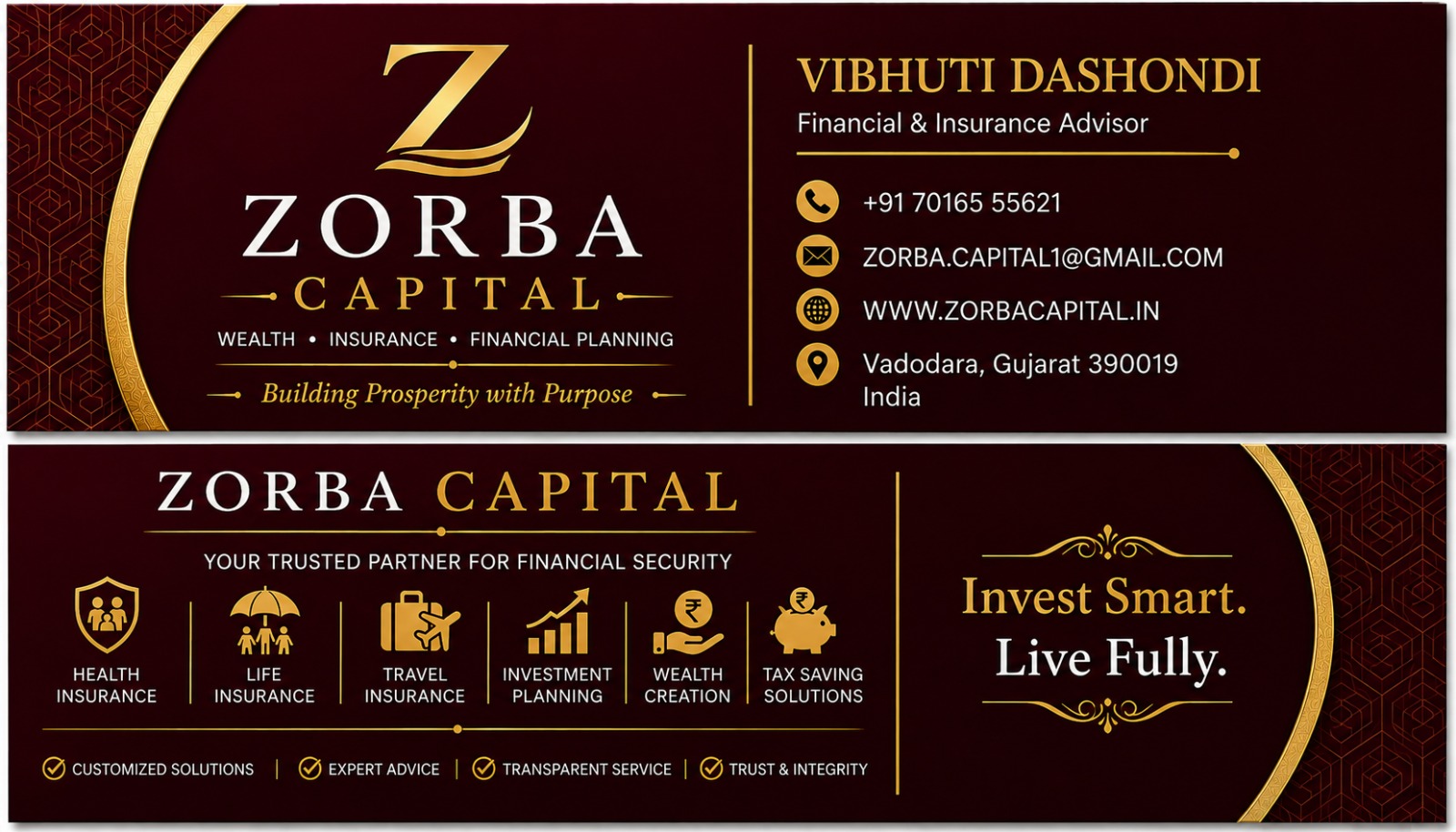 Vibhuti Dashondi - Zorba Capital Visiting Card